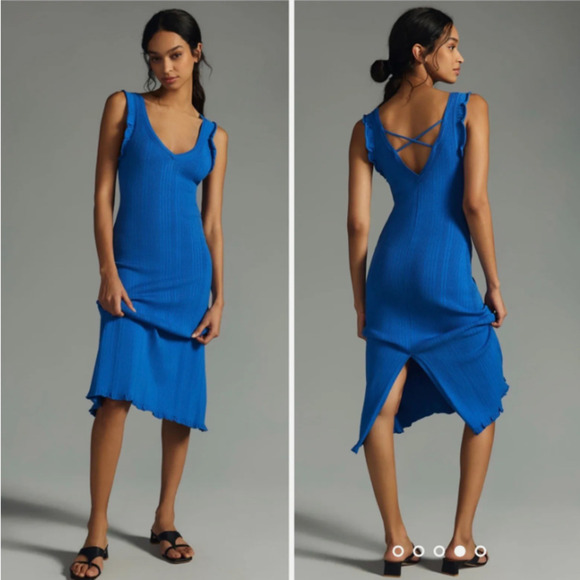 NWOT Anthropologie Daily Practice Azure Lounge Sleeveless V-neck Knit Midi Dress - Picture 2 of 9
